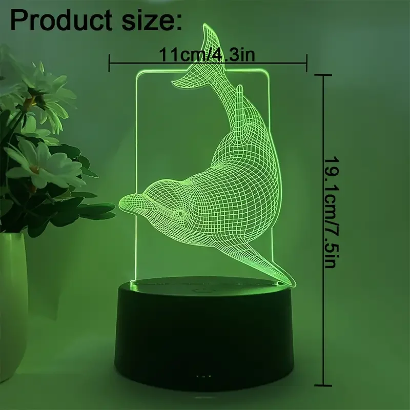 1pc Dolphin 3D Night Light, 3D Optical Illusion Lamp With Touch, 7-Color Changing Ambient Light For Bedroom