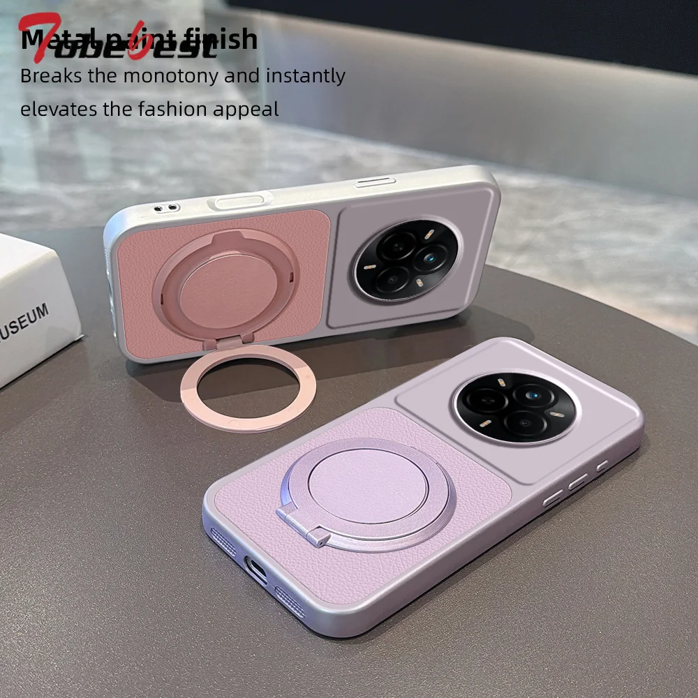 Magnetische Drehhalterungshülle für Realme 16 16T 15 15T 14 13 12 11 Pro Plus Candy PU Lammleder Kameraschutz Weiche Rückabdeckung