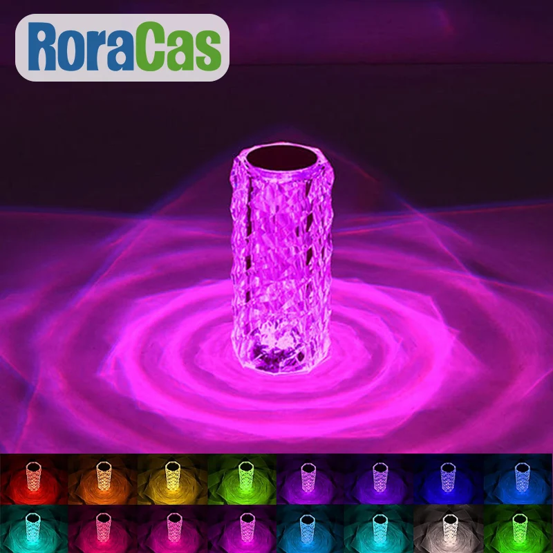 Crystal LED Night Light Romm Decor Light USB Rechargeable Ambient Lamp for Party Dinner Wending Bedroom Decoration