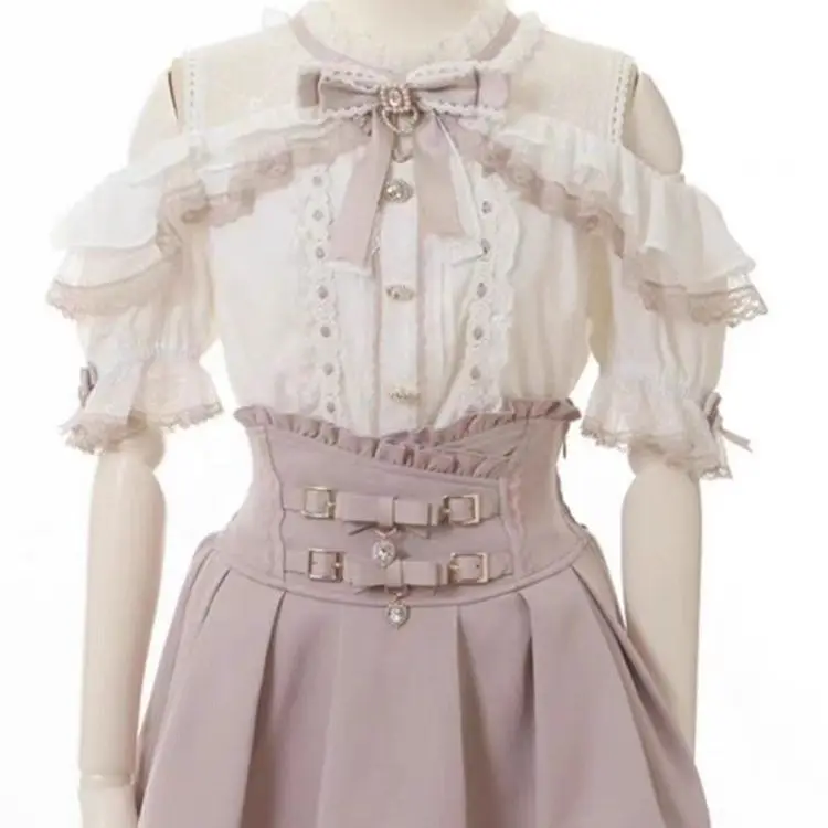 Jirai Kei Sweet Lolita Skort 2024, Sommer – Doppelschleife, hoher Taillen-Kurzrock mit Lederschnalle, schmale Passform, verstellbare Taille – Detail 16