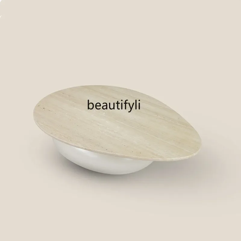 

ss25 New natural travertine coffee table light luxury creative villa living room solid wood tea table