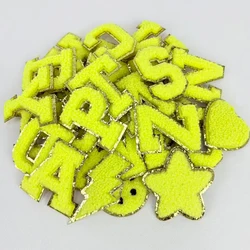 Yellow Letters Sticker Patch Alphabet Towel Embroidered Chenille Patches for Clothing Bags Jacket Stick on Accessories Applique