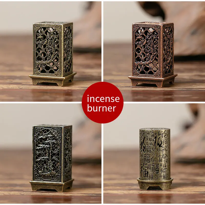 Square Vertical Incense Burner, Small Xiangyun Alloy Incense Holder, Indoor Aromatherapy, Home Ornament, Chinese Plum Burners