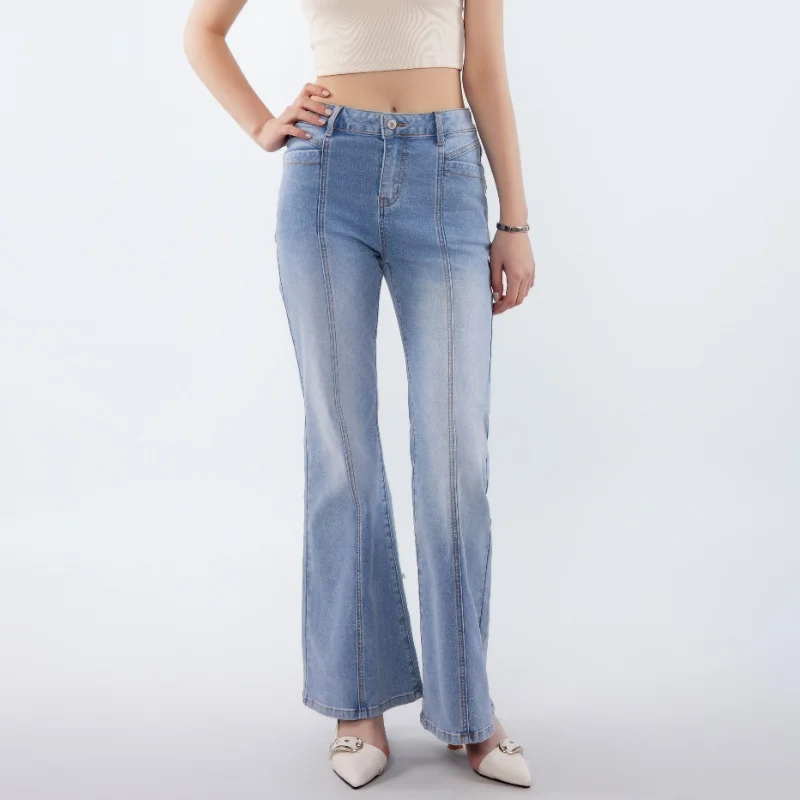 ヨーロッパ系アメリカ人レトロデニムパンツ レディースストレートレッグパンツ カジュアルミッドウエストワイドレッグパンツ おしゃれなレディースパンツ