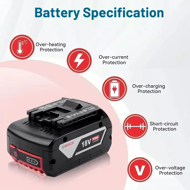 بطاريات ليثيوم أيون aste Bosch 18V 6.0 Ah، نظام 18V احترافي أصلي، أداة لاسلكية BAT609 BAT618 GBA18V80