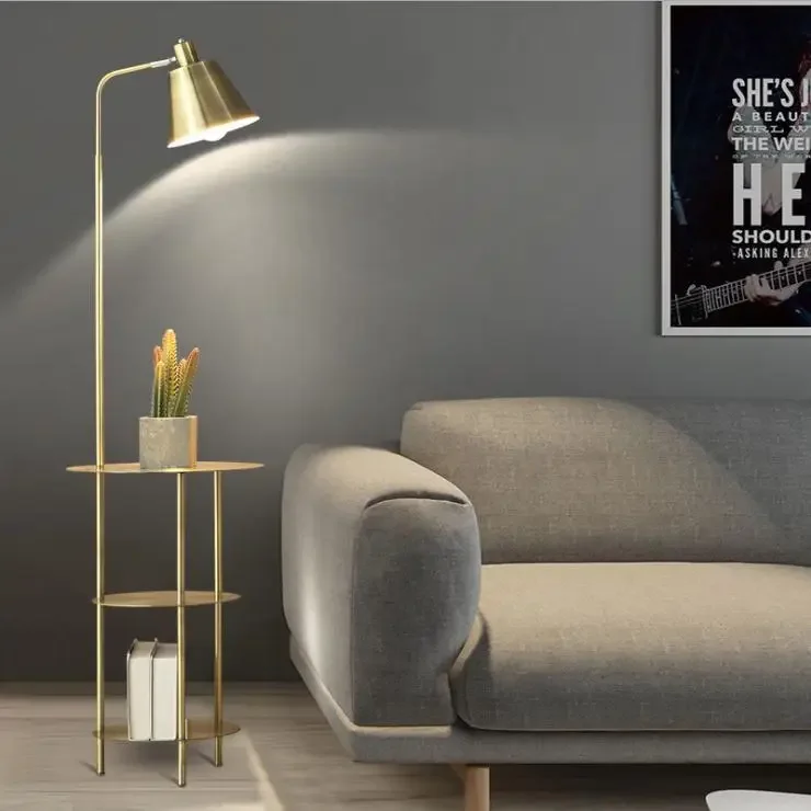 Modern simple LED creative shelf floor lamp living room sofa bedroom bedside golden floor lamp