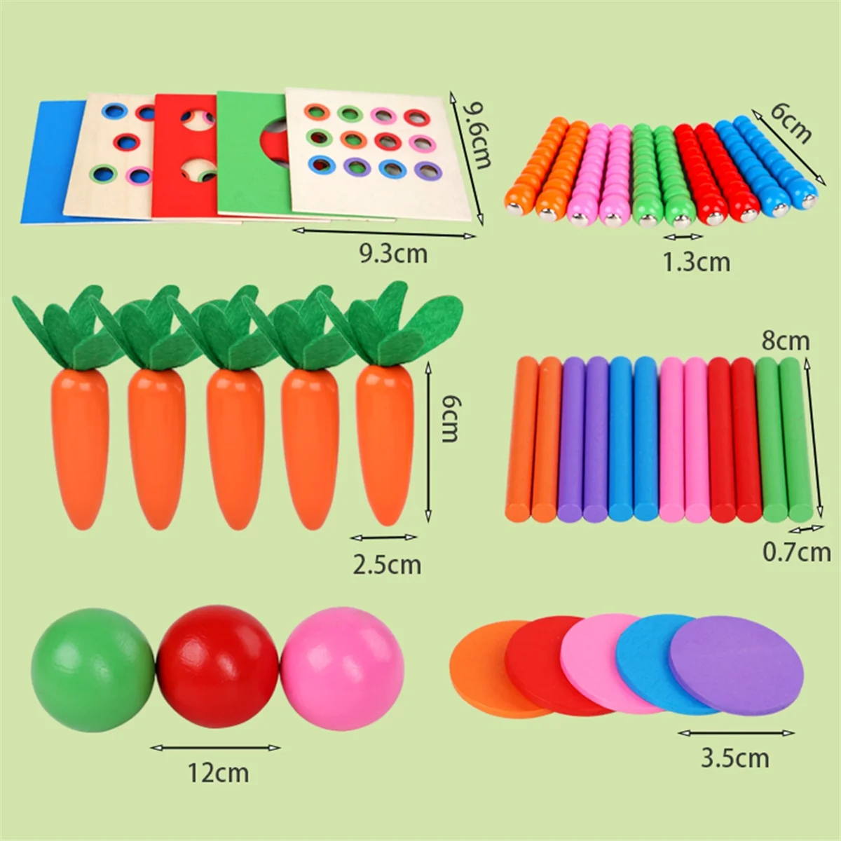 6-In-1 Wooden Toy Kit Object Permanence Box Play Set with Coin Box Carrot Harvest Shape Sorter Ball Drop Toy