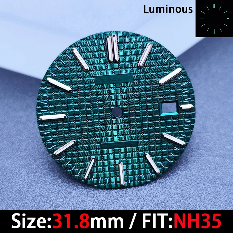 Высококачественный циферблат часов 31,8 мм, зеленый светящийся циферблат-календарь для механизма NH35, аксессуары для часов, ремонт часов