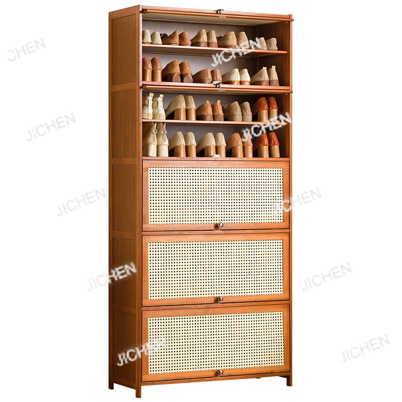 

Tipping bucket door shoe rack shoe cabinet large capacity imitation rattan woven indoor entrance dust locker