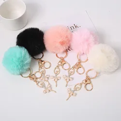 Plush Keychain Rhinestone Ballet Girl Car Keychain Key Chain Women Trinket Car Bag Key Ring Jewelry Gift Fluff Keychains