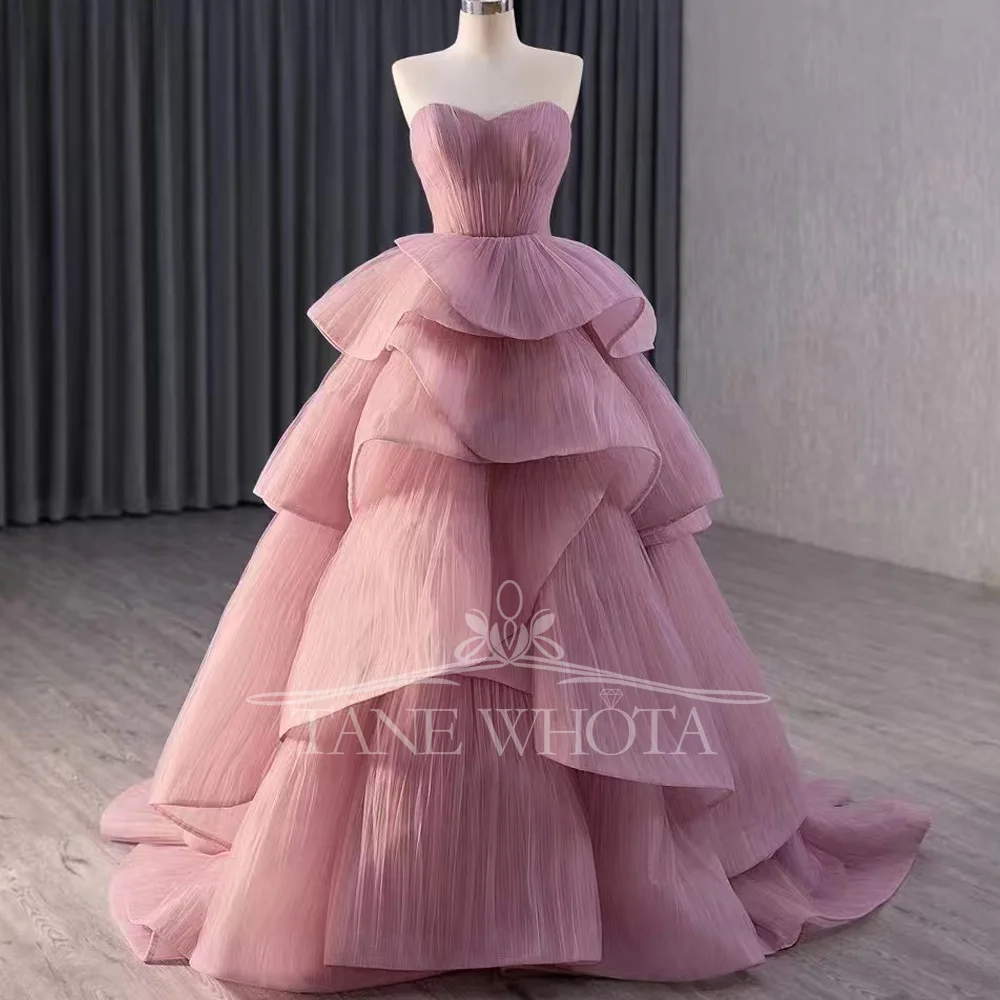 

Розовое милое вечернее платье без рукавов со шнуровкой сзади, многоуровневое настраиваемое платье для особых случаев для женщин