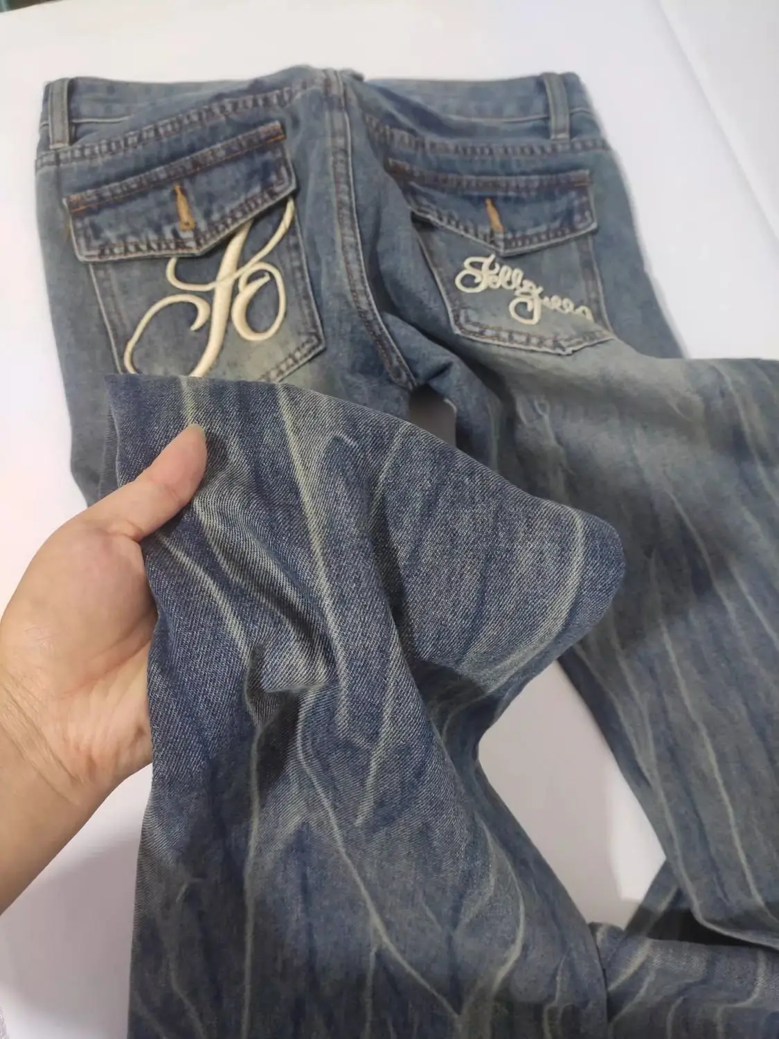 أنيقة أنيقة المتعثرة خمر متوهج الجينز النساء منخفضة الخصر سليم صالح فضفاض الخام هيم الطابق طول الدنيم السراويل موضة جديدة