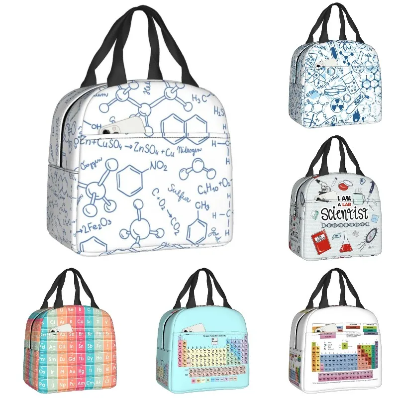 Science Chemistry Pattern Insulated Lunch Bags for Women Biology Resuable Thermal Cooler Food Lunch Box Work School Travel