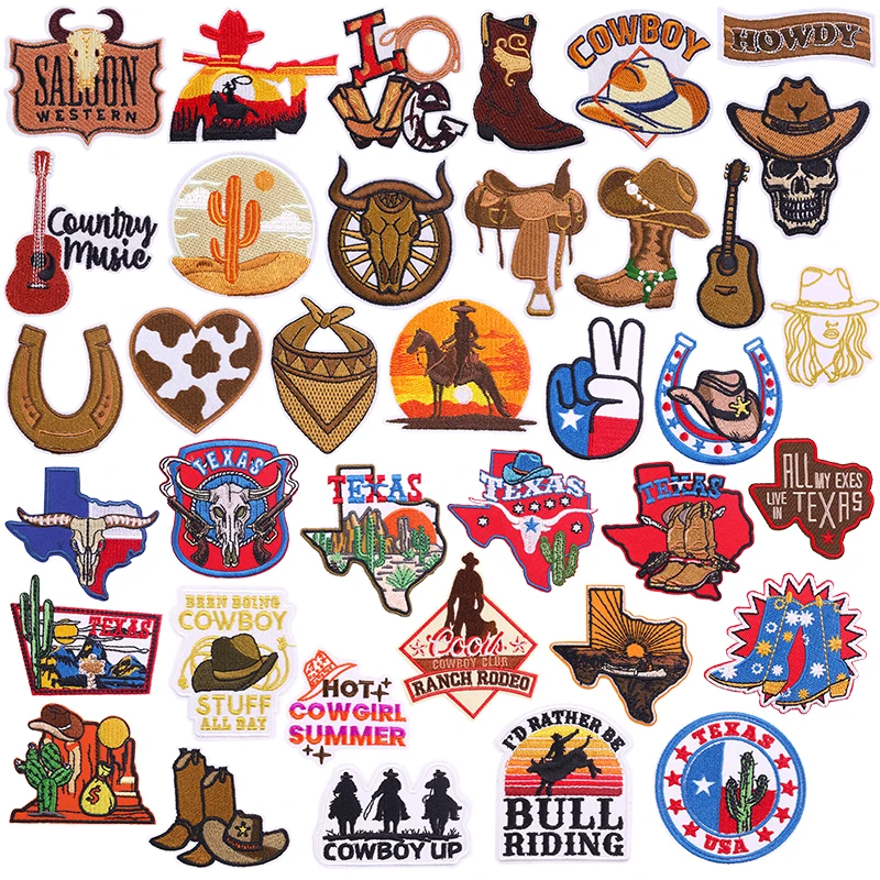 Cowboy occidental fer sur patchs pour vĂȘtements Patch thermoadhĂ©sif sur chapeau de camionneur couture patchs brodĂ©s sur dĂ©cor de casquette en jean