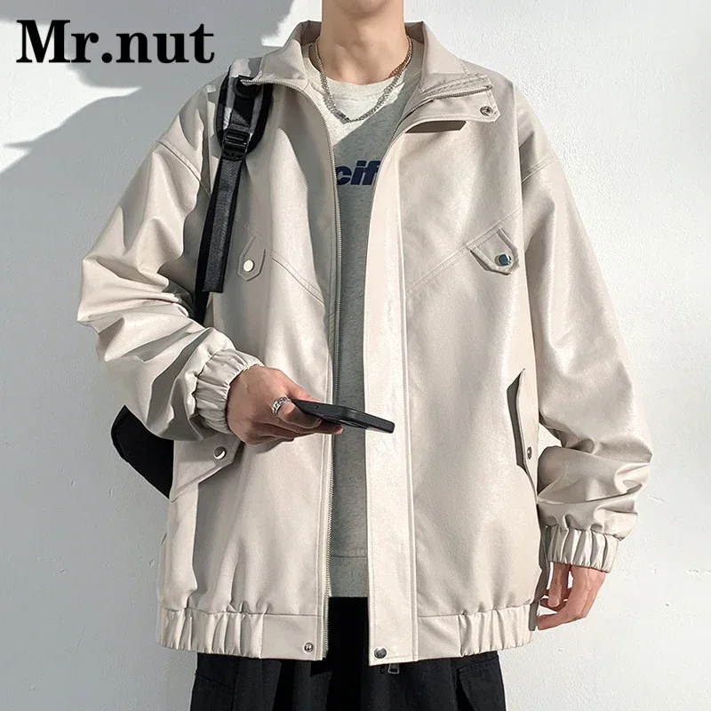 Mr.nut Men\'s Autumn Winter Soft Leather Motorcycle Clothing Windbreak Bomber Jacket Camping Waterproof Biker Jackets Man Coat