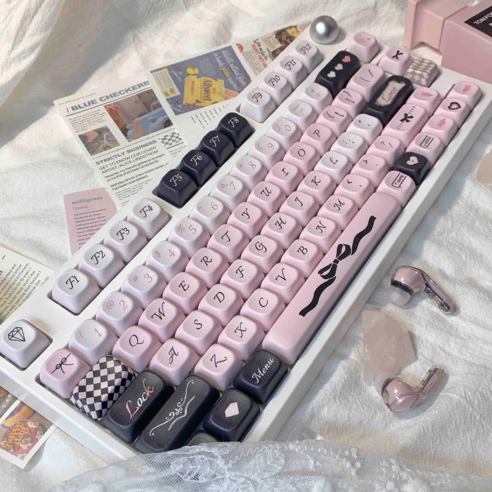 Imagem -03 - Concurso Pink Swan Lake Tema Keycap Cereja Eoa Pbt Processo de Sublimação Arco Menina Bonito Teclado Mecânico 142key