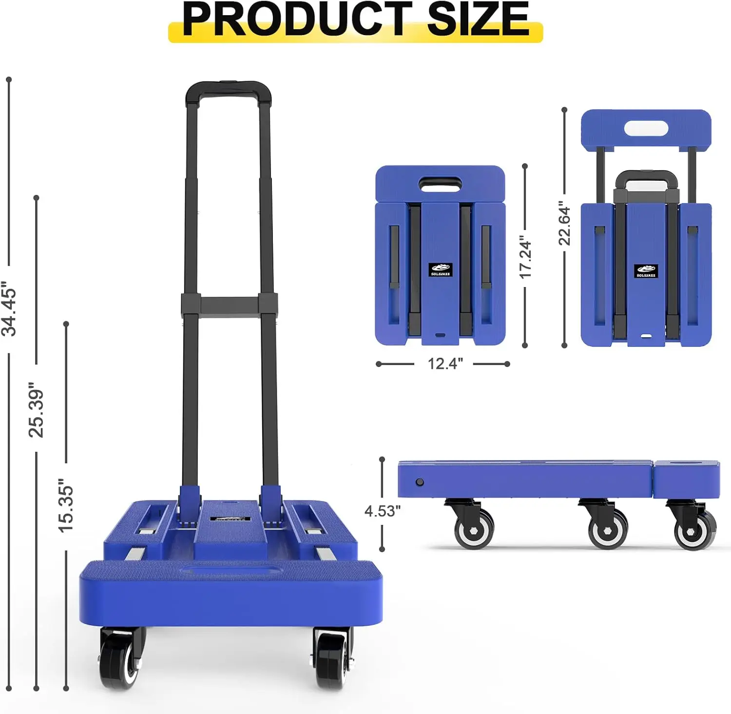 Fold Up Portable Dolly Folding Hand Truck for Moving with 6 Wheels 2 Bungee Cords for Luggage Travel Moving Shopping