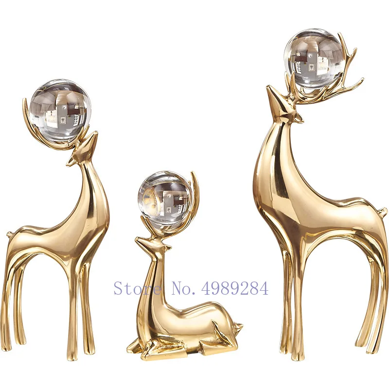 Imagem -06 - Criatividade Metal Simulação Animal Cervos Cobre Dourado Bola de Cristal Artesanato Mobiliário Decoração Home Cristal Animal