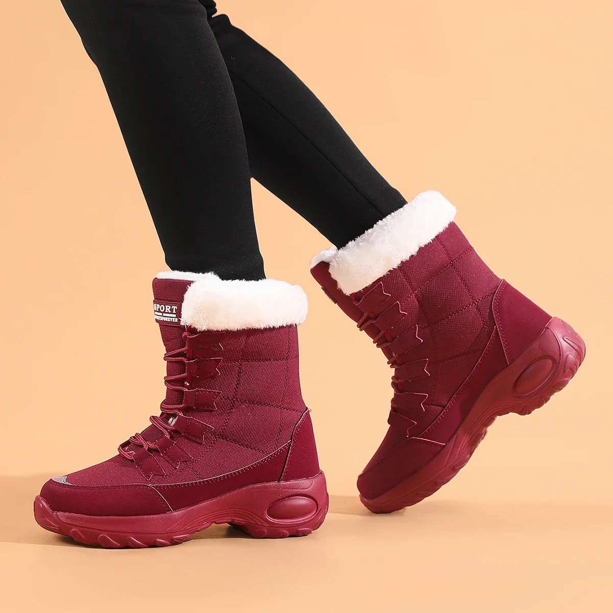 Women High Boots Platform Fur Warm Snow Boots Winter Shoes Waterproof Slip on Women Comfortable Outdoor Ankle Hiking Boots