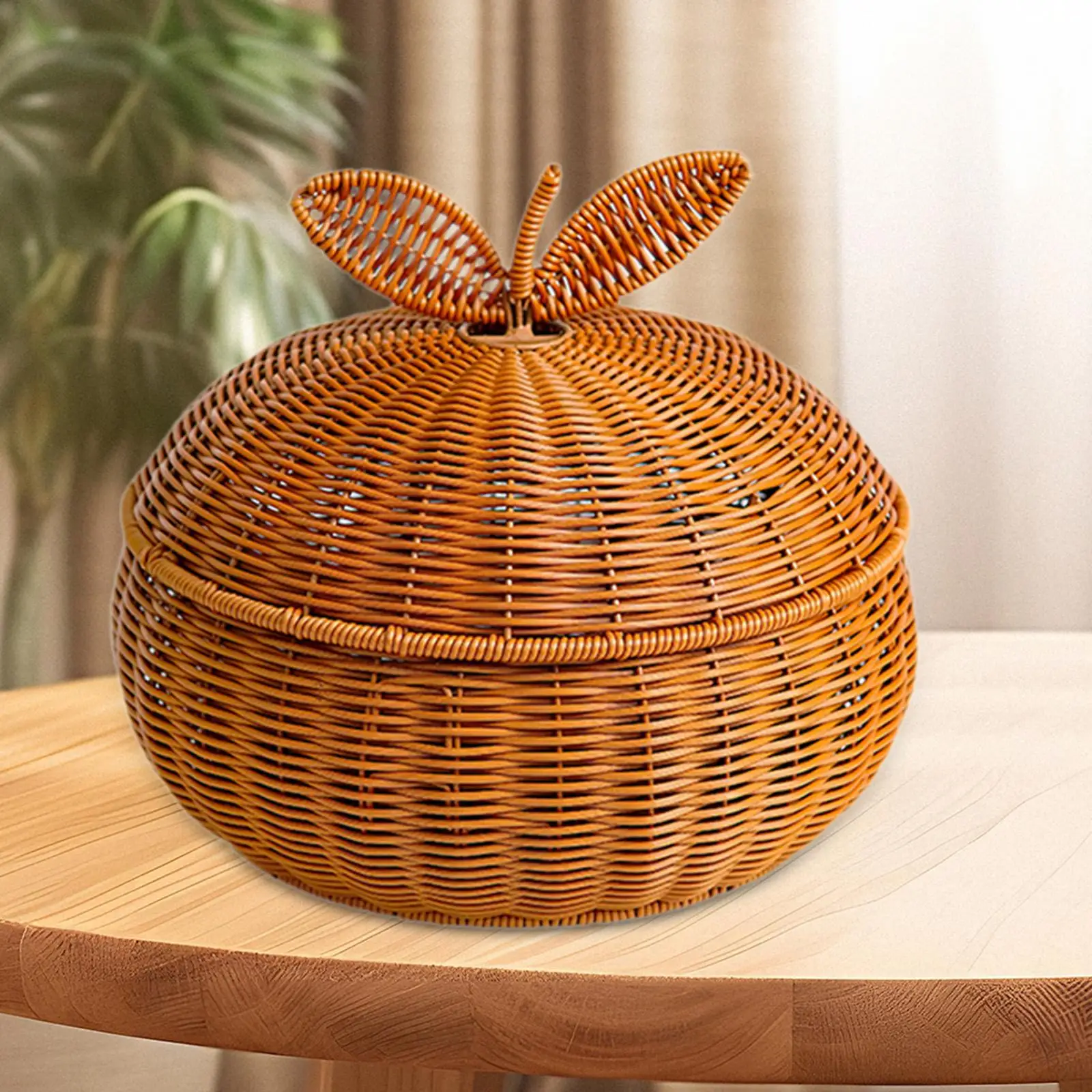 Rattan Basket with Lid Round Food Serving Basket for Dining Room Cafe Home