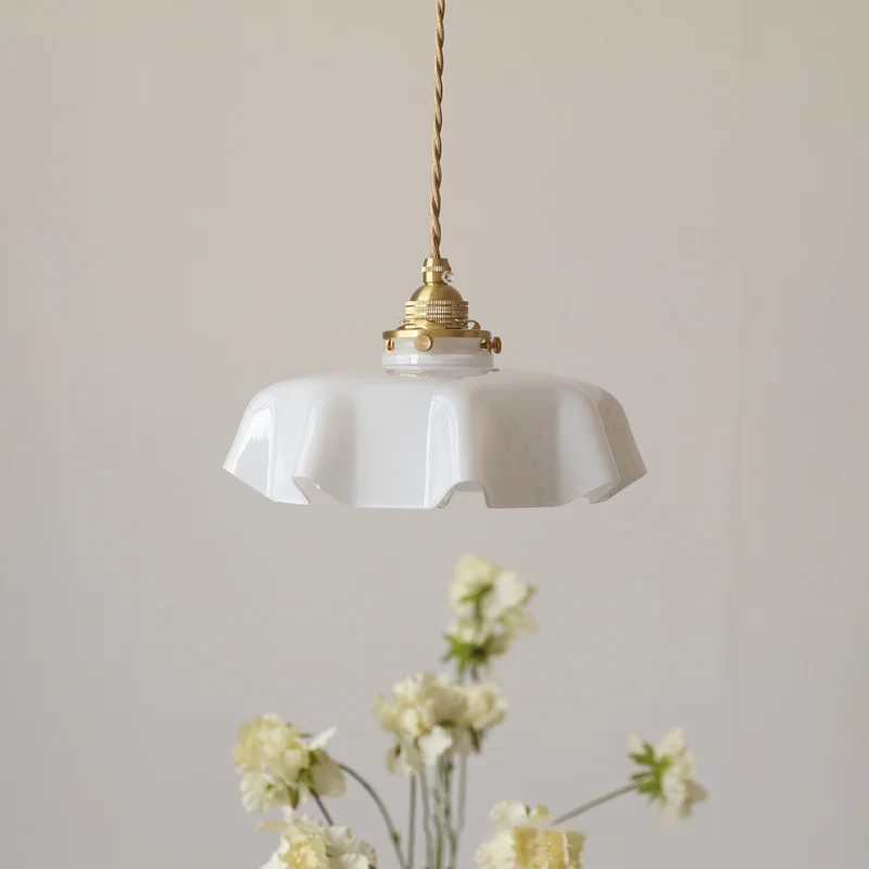 

French Glass Lampshade Pendant Lights Dining Room Kitchen Island Hanging Light Bedside Bedroom Closet Suspension Luminaire