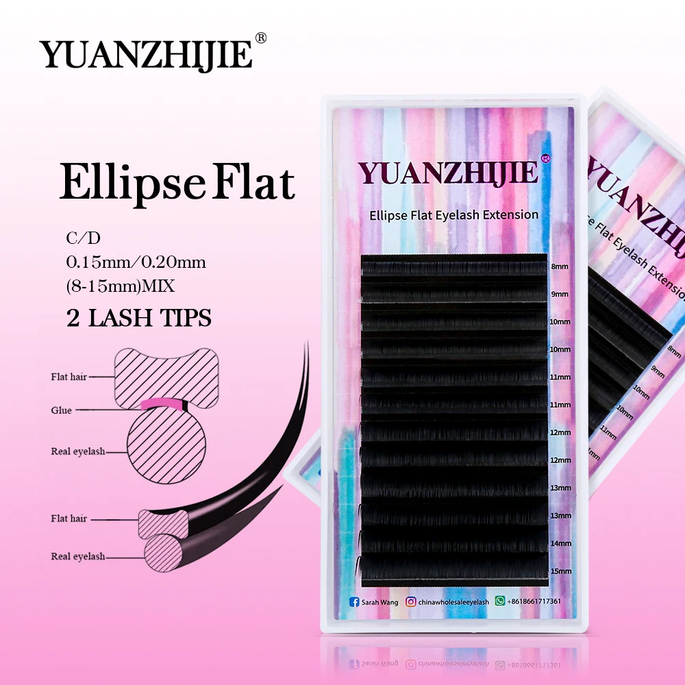 YUANZHIJIE Flat Ellipse Lashes Extension Individual Double Tips Flat Eyelashes Super Soft Natural Synthetic Mink Matte Lashes