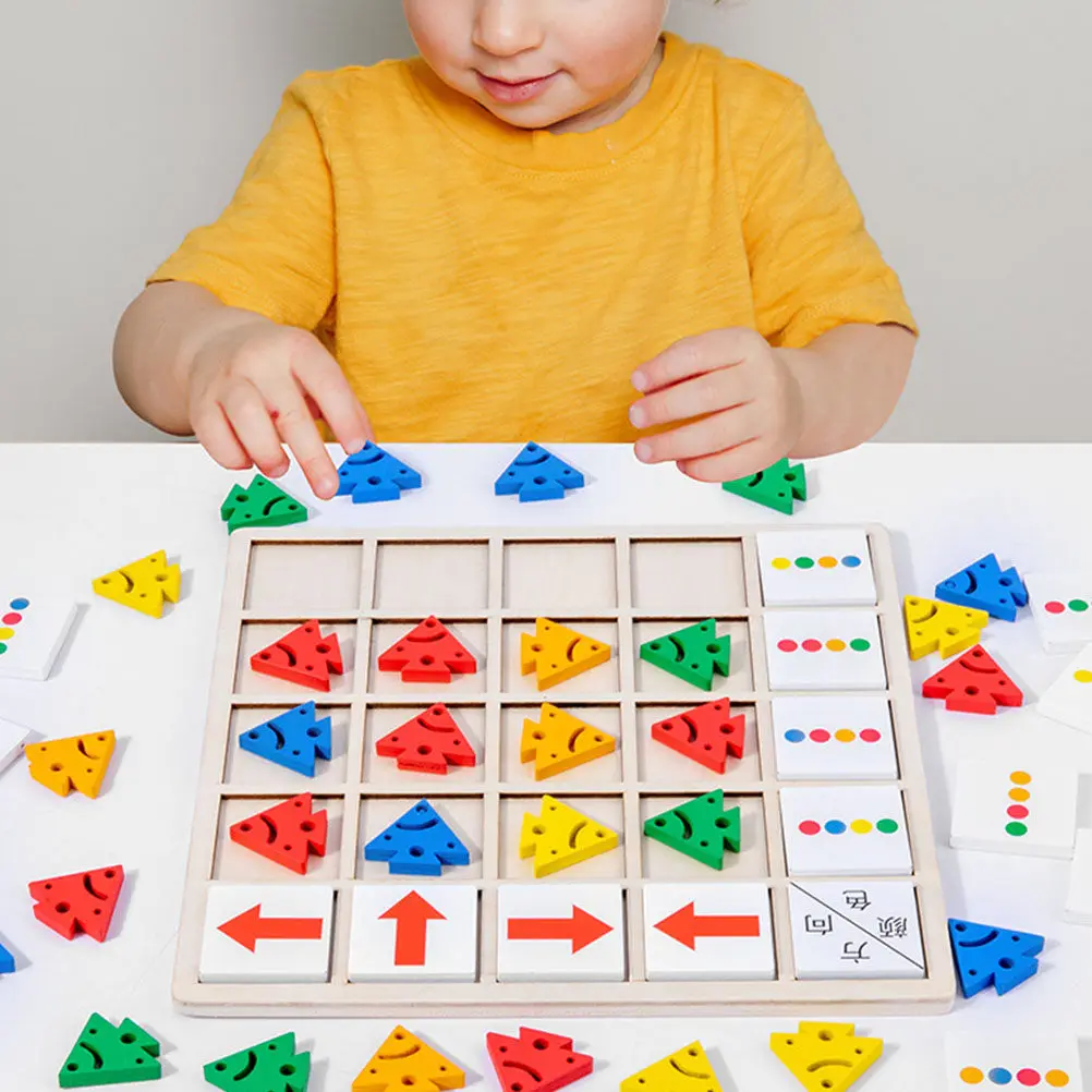 1 set di puzzle cognitivi in legno colorati per bambini piccoli, con texture fine, durevoli, giocabili, educativi, per l'apprendimento dell'awareness direzionale