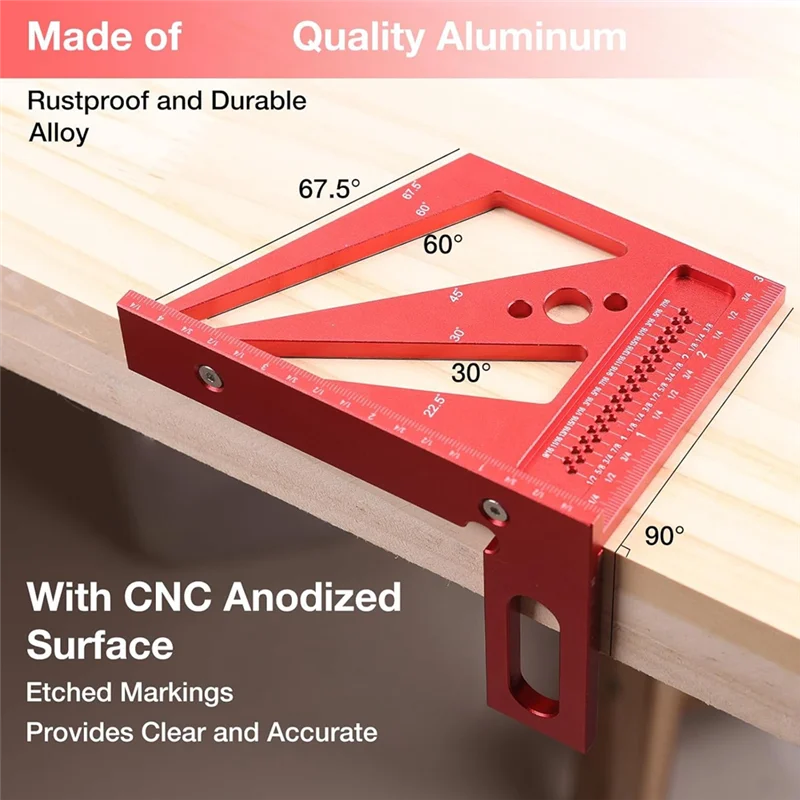3D Multi Angle Measuring Ruler With 2 Pens, 22.5-90 Degree Aluminum Alloy Woodworking Square, Drawing Line Ruler-New