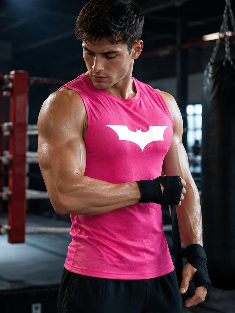 Batwing Print Men's Silk Quick-Drying Tank Top for Summer Sports, Quick-Drying, Sleeveless, No Fraying, Fitness Stretch Top