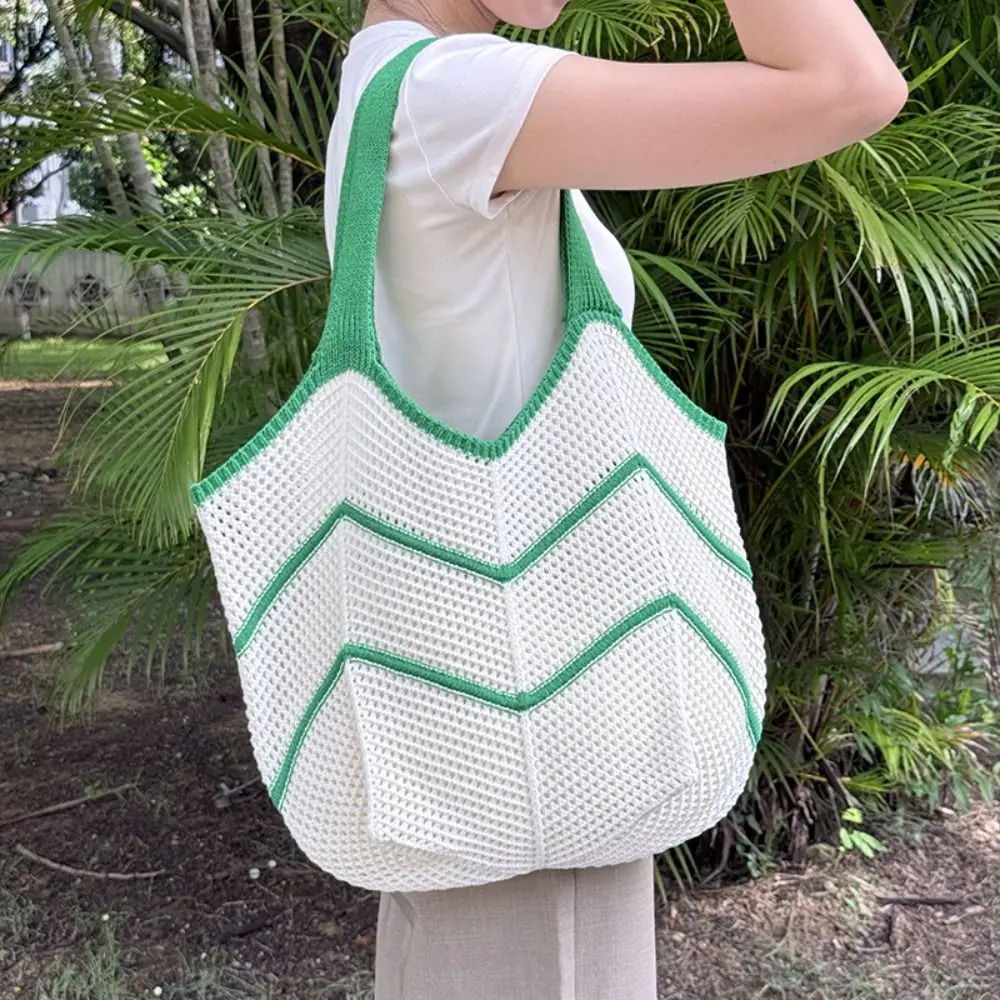البوهيمي محبوك حقيبة كتف جوفاء سعة كبيرة حقيبة يد منسوجة عادية صديقة للبيئة واسعة الكروشيه حمل حقيبة الفتيات