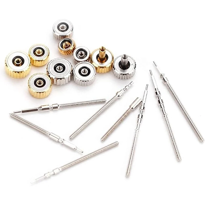 170Pcs/Box Watch Crown & Stem Extender Replacement Parts Assorted Dome Flat Head Metal for Watchmaker Watch Repair Tools Kit