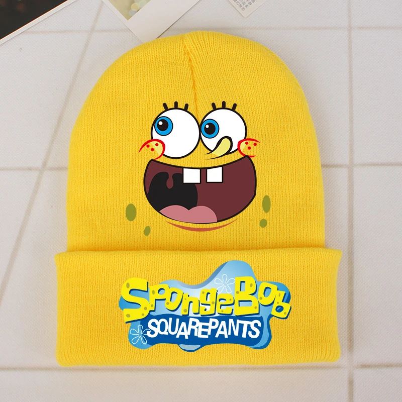 New Spongebob Children Knitted Hat Kawaii Cartoon Printed Knitted Hat Boys Girls Casuals Warm Cap Unisex Beanie Hat Kids Gifts