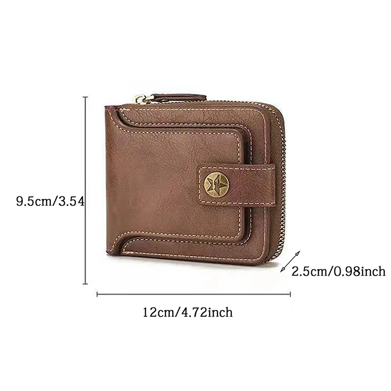 Vintage Men's Wallet PU Leather Short Purse Men Hasp Zipper Clutch Solid Color Wallets High Quality Durable Convenient Wallets image 4