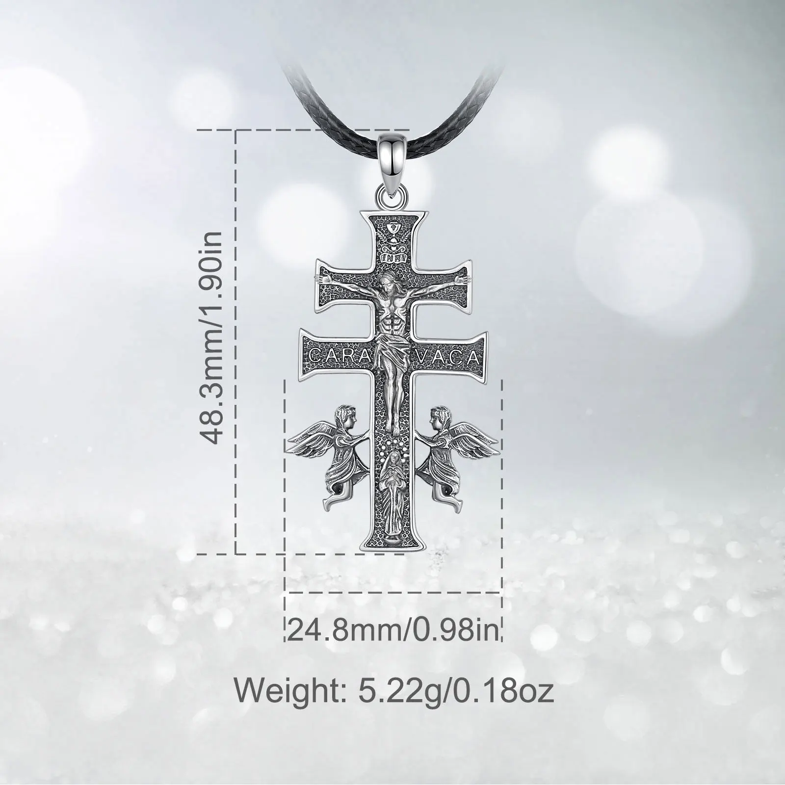 Eudora 925 Sterling Silver Jesus Caravaca Cross Necklace Angel Amulet Christian Pendant Men Women Vintage Personality Jewelry