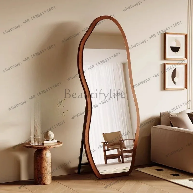 ld Long Vintage Mirror Decoration Sticker Aesthetic Bedroom Asymmetrical Mirror Irregular Wooden Espelhos   Decorations