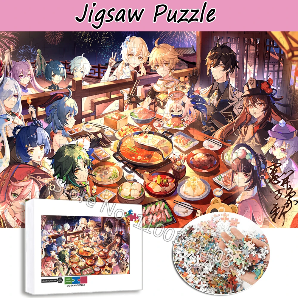 Genshin Impact Jigsaw Puzzle 300/500/1000 Pieces Cartoon Anime Game Puzzles for Adult Decompression Toys Children New Year Gift