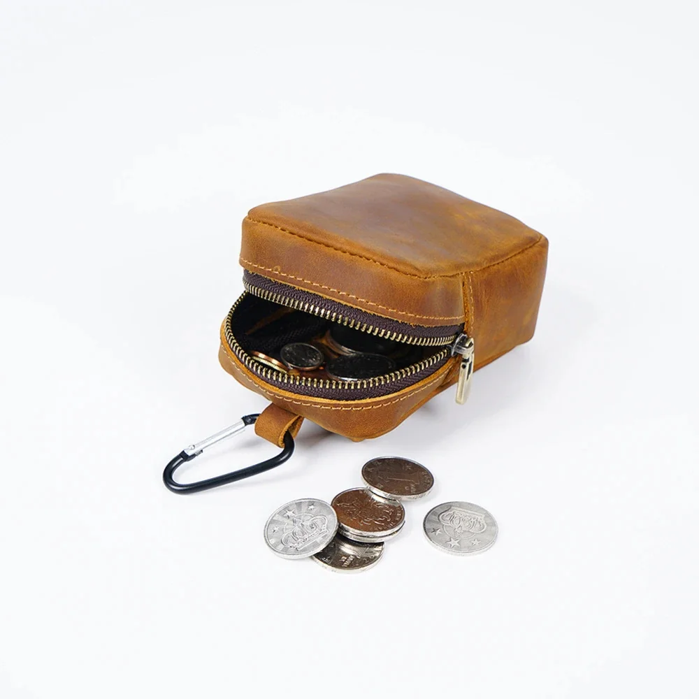 Genuine Leather Coin Storage Card Wearing A Belt Purse Crazy Horse Cowhide Mini Bag