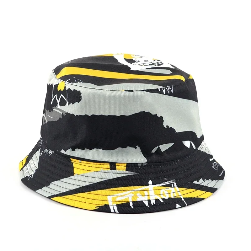 Double-sided Basin Hat Shade Graffiti Fisherman Cap Unisex Flat Top Visor Caps Tie-dye Bucket Hats Outdoor Hat Hip Hop