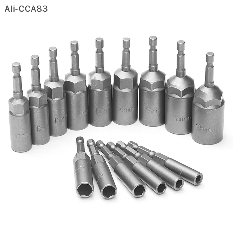 10/15Pcs Length Deepen Impact Socket Adapter 5.5-19mm Power Nut Driver Socket Set 1/4-inch Screwdriver Key Head Hand Tool Set