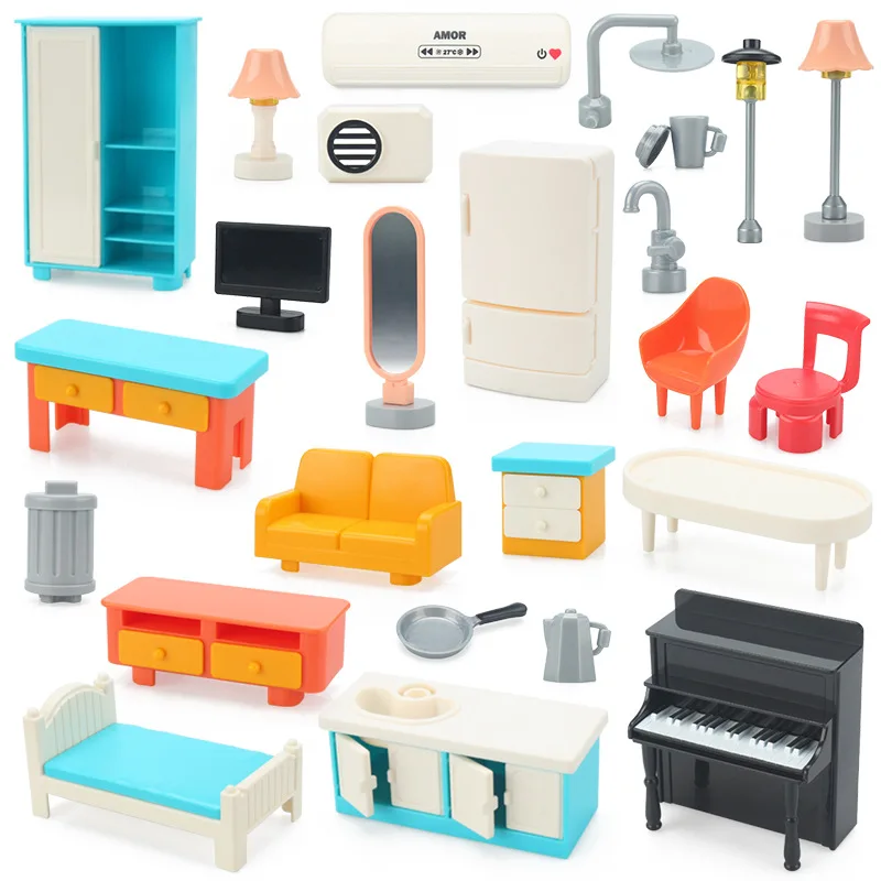 Grand bloc de construction, Mini meubles, maison de jeu, accessoires Duploed compatibles, pièces d'assemblage, jouets pour enfants