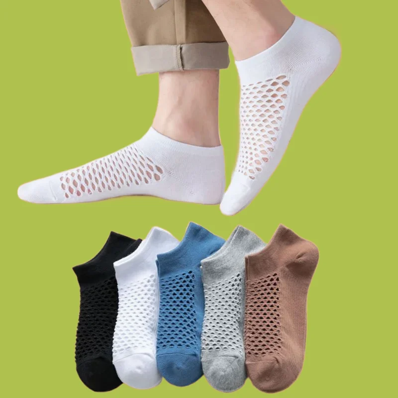 Chaussettes fines respirantes en coton absorbant la transpiration pour hommes, chaussettes de bateau peu profondes, dépistolet ant de document solide, maille, été, nouveau, 5/10 paires