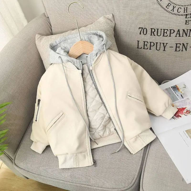 Boys Coat Jacket Outwear Tops Cotton 2023 Beige Thicken Plus Velvet Winter Autumn School Gift Overcoat Children\'s Clothes