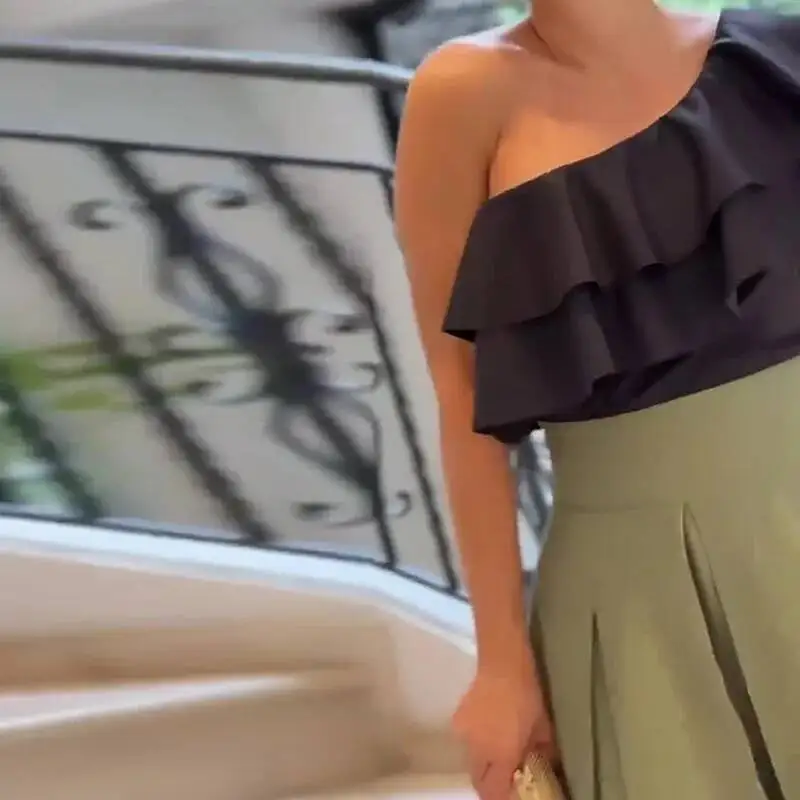 Femmes été une épaule creux Boho mode Patchwork longue fête printemps Sexy col incliné à volants bureau dame robe