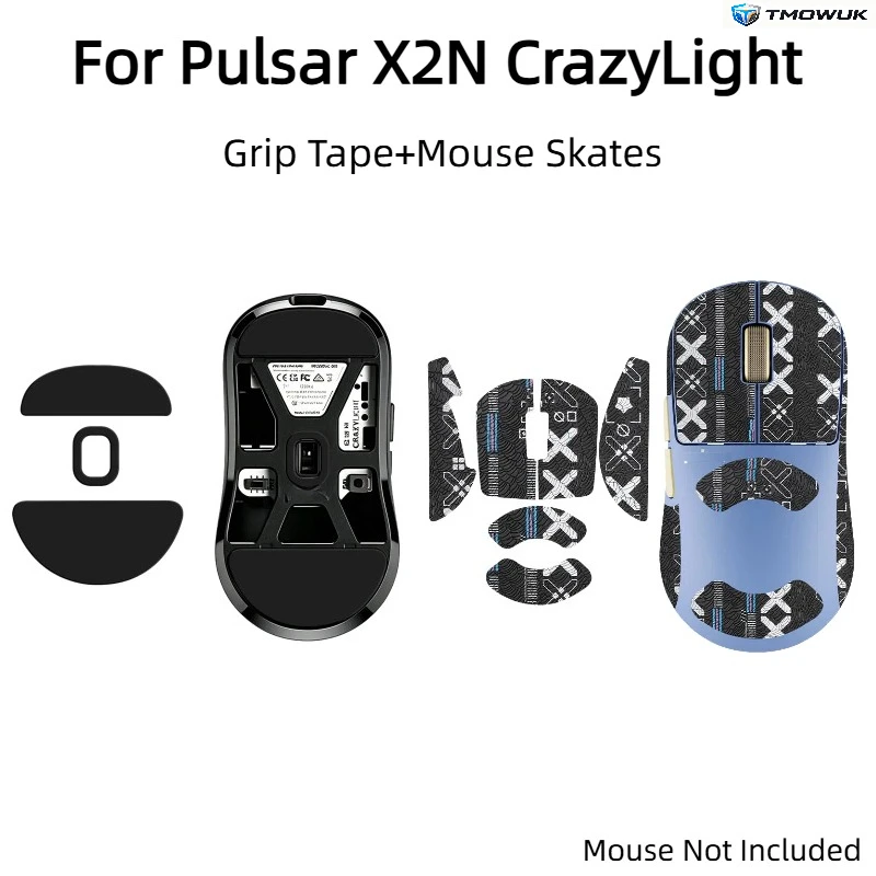 For Pulsar X2N CrazyLight Medium Mouse, ICE PTFE MouseSkates & Anti-Slip Sweat Resistant Grip Tape Set Gaming Accessories