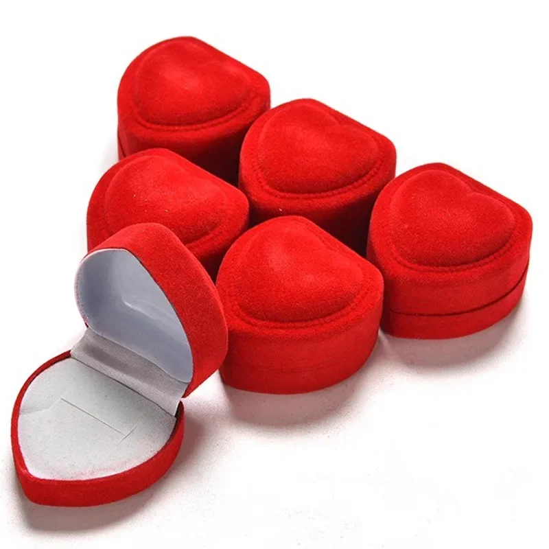 Kotak Perhiasan Bentuk Hati Berlapis Merah untuk Pernikahan Romantis, Kotak Cincin Pertunangan, Kotak Hadiah Cincin Perhiasan Hari Valentine