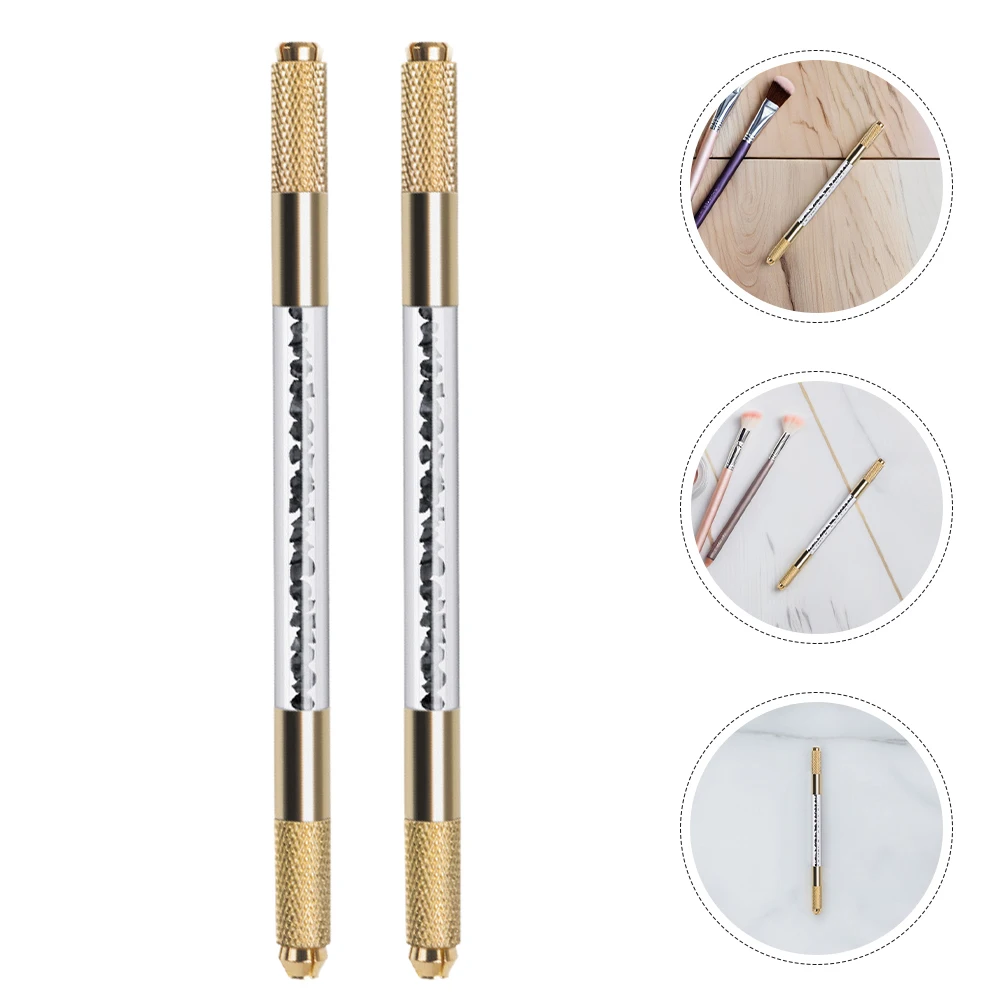 

2Pcs Golden Rhinestone Double-Ended Microblading Pen Eyebrow Tattoo Tool Professional Precision Brow Shaping Tattoo Tools