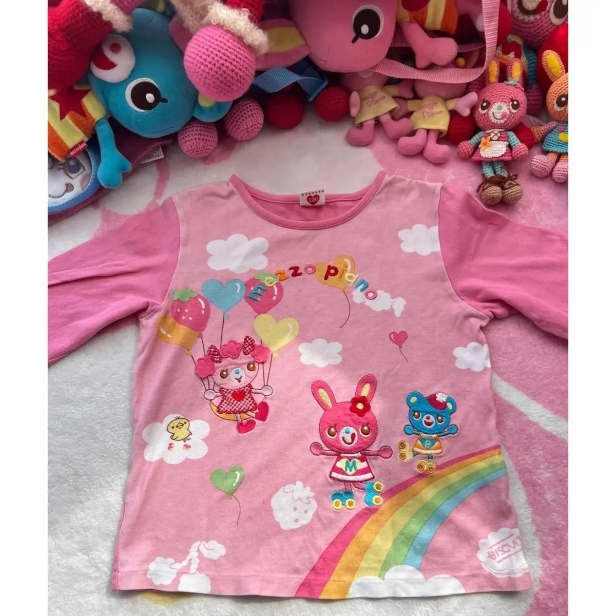 Japanische Cartoon Mp Regenbogen Ballon Druck Tochter Kleidung Jojifuku Langarm T-shirt Frühling Süße Mädchen Slim Fit Nette Top