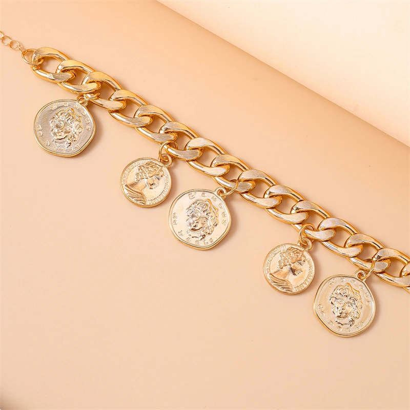 Punk Runde Münze Anhänger Armband für Frauen Männer Gold Farbe Zink-legierung Armband Mädchen Party Festival Geschenke DIY Schmuck Decora – Detail 6