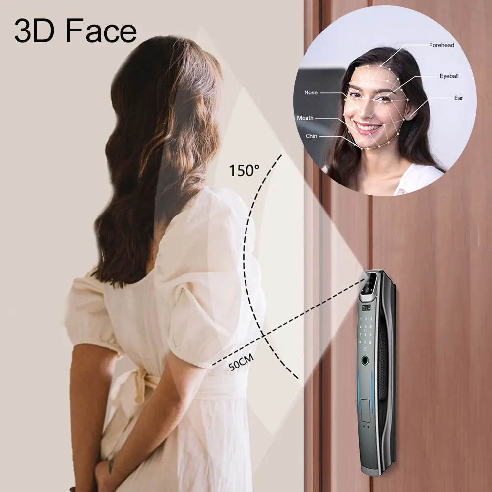 Tuya Wifi 3d Face Recognition Door Lock With Video Doorbell Camera Automatic Fingerprint Code Card Radar Rechargeable Smart Lock