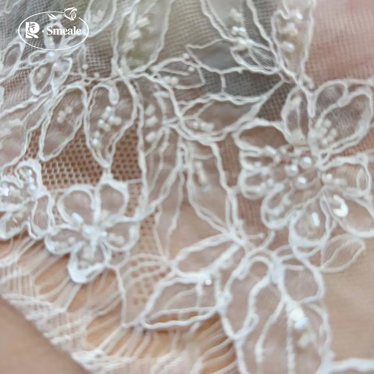 3 Meter/Stück. Seil-Stickerei, Perlen, Pailletten, Spitzenkopfschleier, Hochzeitskleid, Dekorationszubehör, handgemachter DIY-Spitzenbesatzstoff. – Detail 3